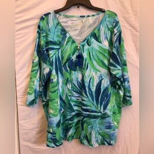 2X Belle Kim Gravel Laguna Lido zip-neck Top tassel zipper pull floral print